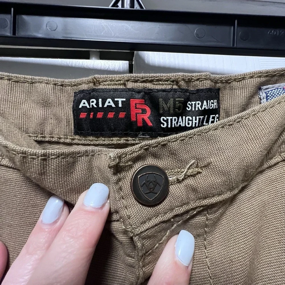Ariat FR M5 Straight Leg Cargo Pants Mens 38x32 Beige Workwear Flame Resistant